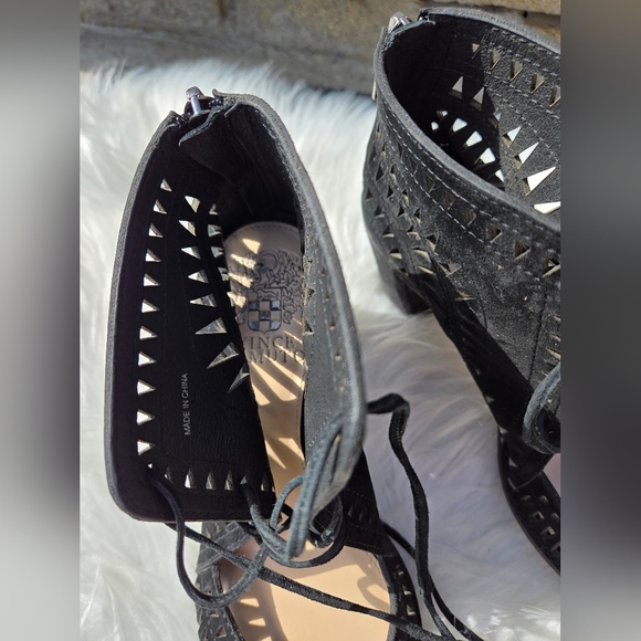 Vince Camuto Suede Lace Sandals Size US 7 Women Black With Back Zipper - Picture 3 of 12